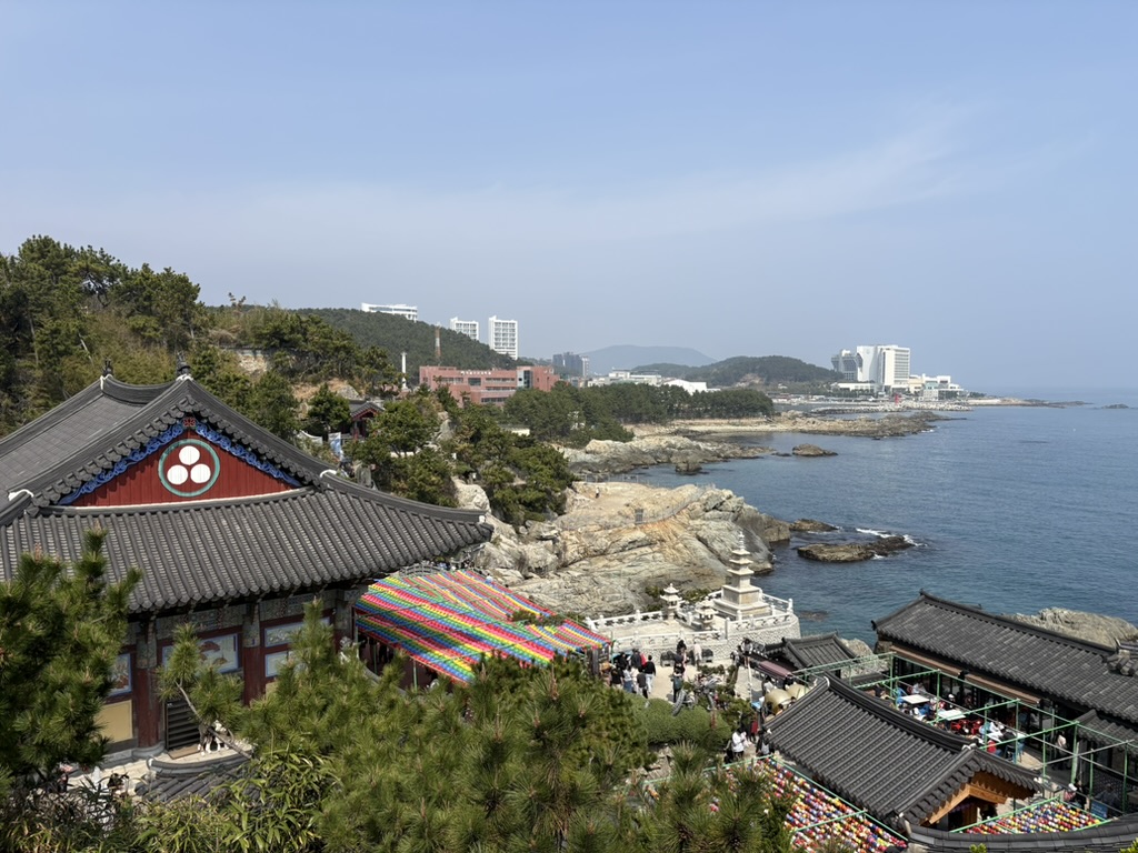 Haedong Yonggungsa Temple overlooking the sea with colourful lanterns, Busan